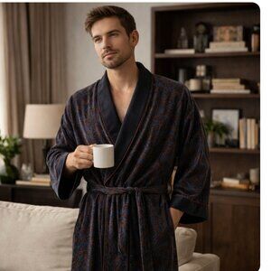 CHRISTIAN DIOR Monsieur Vintage Velour Brown Blue Paisley Stretch Robe size OS